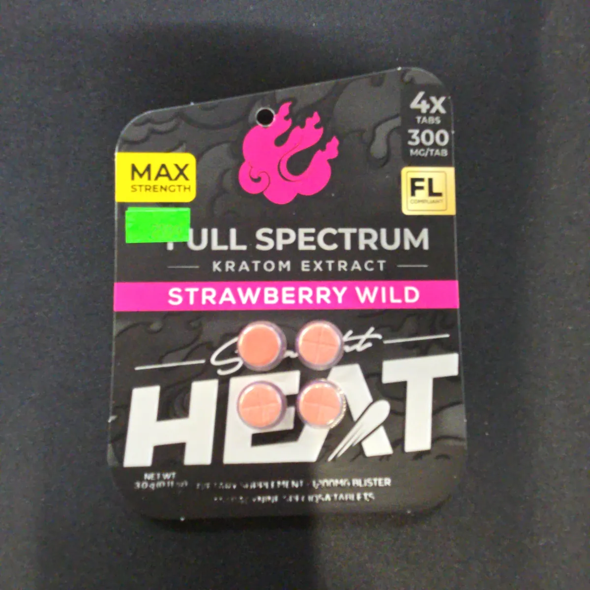 HEAT Kratom Extract Strawberry Wild Chewable Tabs 300mg 4 Count