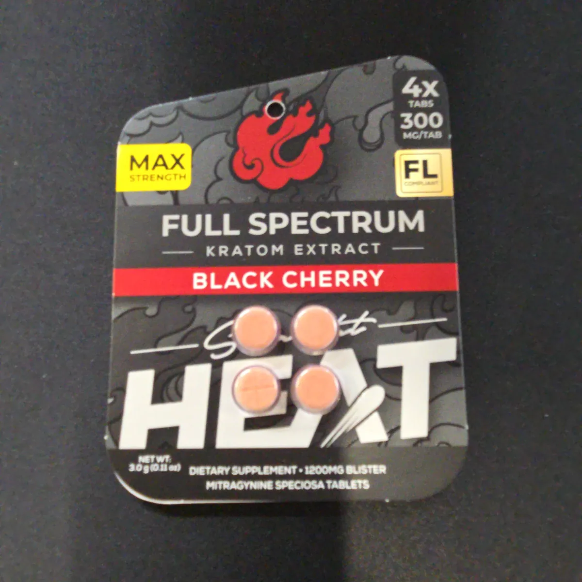 HEAT Kratom Extract Black Cherry Chewable Tabs 300mg 4 Count