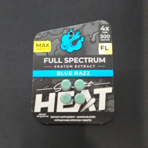 HEAT Kratom Extract Blue Razz Chewable Tabs 300mg 4 Count